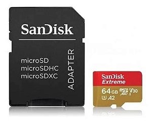 Cartão de Memória SanDisk 64GB UHS-I U3 Extreme Classe 10 microSDXC - 160mb/s