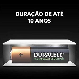 Pilhas Duracell 2500mAh AA Recarregáveis (kit com 2 unidades)