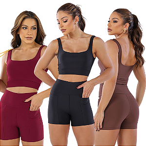 Conjunto short bolso fitness
