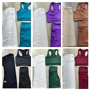 kit 3 peças corrida+blusa de tule