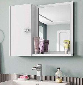 Armário de Banheiro Com Espelho Porta e Prateleira Cor Branco - Emes Móveis  Sua Loja de Móveis