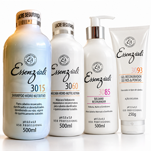 Kit Hidratação Capilar Profunda Essenziali: Shampoo, Bálsamo, Máscara e Gel