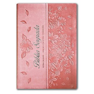 BÍBLIA ARC064 Letra Gigante capa luxo rosa flor índice