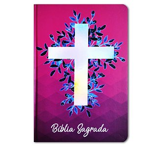 BÍBLIA NA63M CRUZ PRATA Letra normal CAPA DURA VINHO
