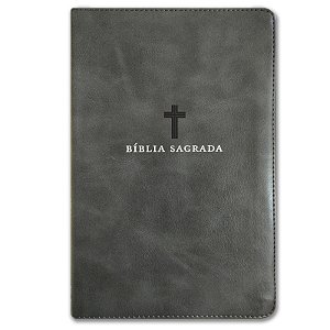 BÍBLIA ACF Letra grande capa couro soft cinza (imitação de couro)