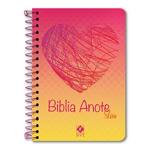 BÍBLIA ANOTE NVT SLIM Espiral Letra normal capa rabisco do coração espiral de cor rosa