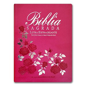 BÍBLIA ARC085TILEXGLV LETRA EXTRAGIGANTE CAPA LUXO PINK FLOR ÍNDICE - Palavras de Jesus em vermelho