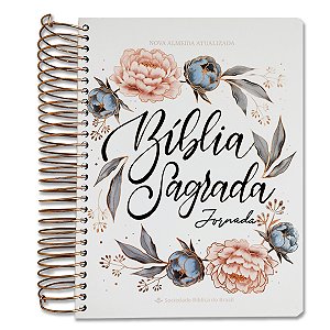BÍBLIA NA083JR JORNADA margens para anotações Letra maior capa dura espiral flores