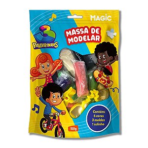 MASSA DE MODELAR 6 CORES, 3 MOLDES, 1 ROLINHO - 3 PALAVRINHAS