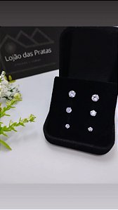*Trio de brinco com pedra zircônia lilás em prata 925*