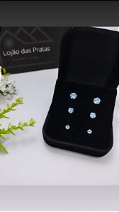 *Trio de Brinco com pedra zircônia azul em prata 925*