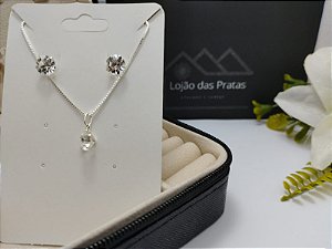 Conjunto ponto de luz - Corrente 45 cm / Pedra 8,0 cm em prata 925