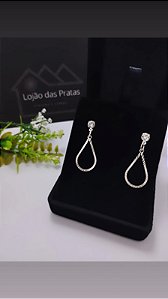 *Brinco argola gota com pedra em prata 925*