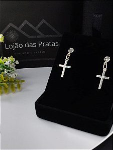 *Brinco Cruz com pedra zircônia em prata 925*
