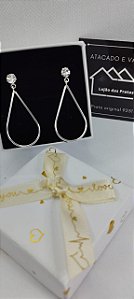 *Brinco argola gota grande 3cm com ponto de luz em prata 925*