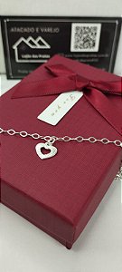*Pulseira com pingente coração central 18cm em prata 925*