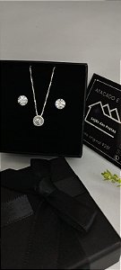 *Conjunto Prata - Corrente 45cm / Brinco ponto de Luz 7mm / Pingente 7mm em prata 925*