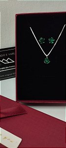 *Conjunto Verde - Corrente 45cm / Brinco ponto de Luz 7mm / Pingente 7mm em prata 925*