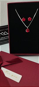 *Conjunto Vermelho- Corrente 45cm / Brinco ponto de Luz 7mm / Pingente 7mm em prata 925*