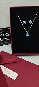 *Conjunto Azul Claro - Corrente 45cm / Brinco ponto de Luz 7mm / Pingente 7mm em prata 925*