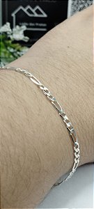 *Pulseira fígaro 3x1 - 4mm x 21cm em Prata 925*