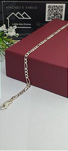 *Pulseira fígaro 3x1 - 4mm x 21cm em Prata 925*