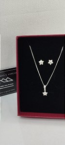 *Conjunto Corrente, Pingente e Brincos Estrela do Mar em prata 925*