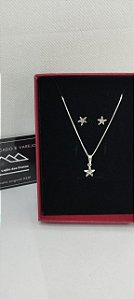 *Conjunto Corrente, Pingente e Brincos Estrela do Mar em prata 925*