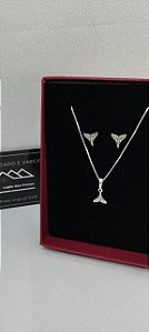 *Conjunto Corrente, Pingente e Brincos Rabo de Sereia em prata 925*
