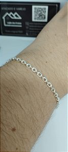*Pulseira Cadeado Fio Grosso 21cm x 0,3mm em Prata 925*