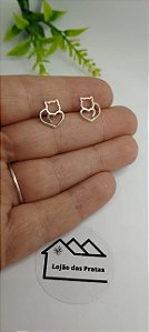 *Brinco Gatinho com coração em Prata 925*