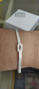 *Pulseira de fio duplo transada com detalhe central 18cm em prata 925*