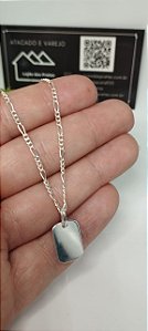 *Corrente fina masculina Fígaro 3x1 - 0,1mm x 70cm com Pingente Placa em prata 925*