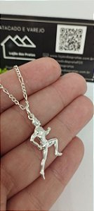 *Corrente fina masculina Fígaro 3x1 - 0,1mm x 70cm com Pingente Corrida em prata 925*