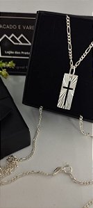 *Corrente fina masculina Fígaro 3x1 - 0,1mm x 70cm com Pingente Placa Cruz em prata 925*