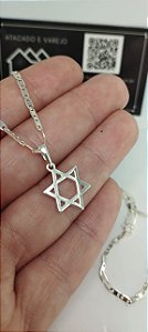 *Corrente masculina piatrine - 0,21mm x 70cm com Estrela de Davi em prata 925*