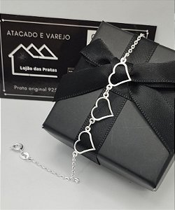 Pulseira com Trio de Corações em prata 925 *Atacao de Varejo*