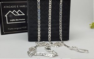 Conjunto Corrente + Pulseira Piastrine “Tampa de Latinha” 60cm x 3mm em Prata 925 – Brilho Intenso e Estilo Moderno