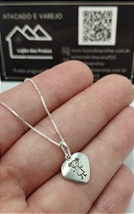 Conjunto Colar + Pingente Coração com Menininha em Prata 925 – Amor e Significado