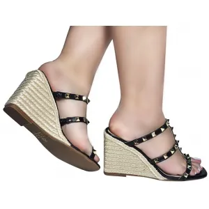 Anabela Napa Preto Com Spikes Salto 9cm cód. 3926