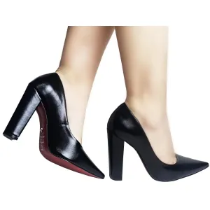Scarpin Napa Intense Preto LongBeak Salto Bloco 11cm