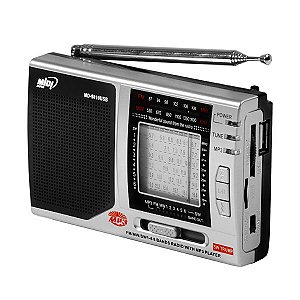 Rádio Portátil FM / MW / SW 1-10 MIDI MD-398USD 1 watt a Pilha - Prata / Preto