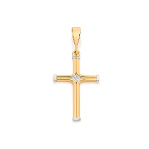 PINGENTE MASCULINO FOLHEADO A OURO CRUZ COM APLIQUE DE RHODIUM. MED 4,3CM ROMMANEL 542415