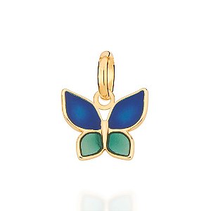 PINGENTE INFANTIL FOLHEADO A OURO BORBOLETA AZUL COM VERDE. MED 1,3CM ROMMANEL 542437