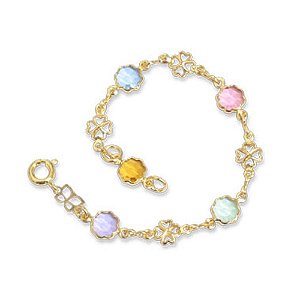 PULSEIRA INFANTIL FOLHEADO A OURO COM FLORES COLORIDAS. MED 14CM ROMMANEL 550675