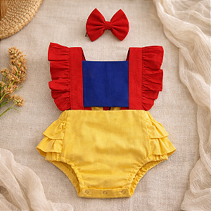 Romper Branca de Neve Bebê Menina com Laço