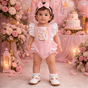 Romper Bebê Menina Bela Adormecida Rosa com Laço