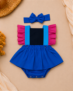 Romper Anna com Saia e Faixa para Bebê Menina