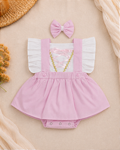 Romper Bela Adormecida com Saia e Laço para Bebê