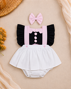Romper Mundo Bita com Saia e Laço para Bebê Menina